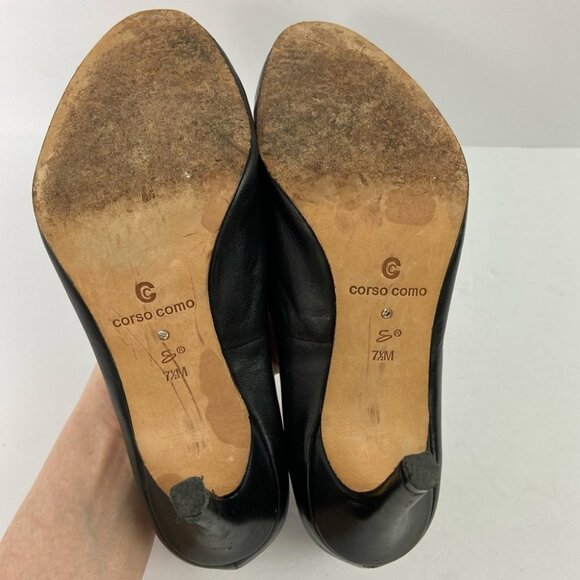 CORSO Como Black‎ Leather Heels Webster Pumps Size 7.5 Minimalist Capsule Shoes - Picture 5 of 11